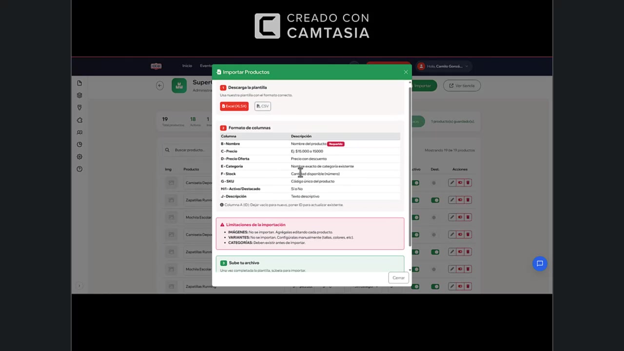 Modal de importación