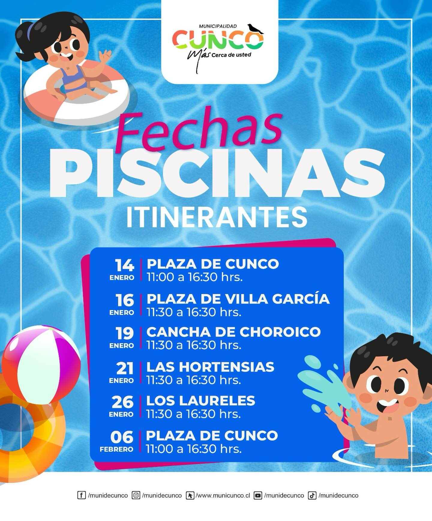 Piscinas Inflables Gratuitas en Cunco para Verano 2026