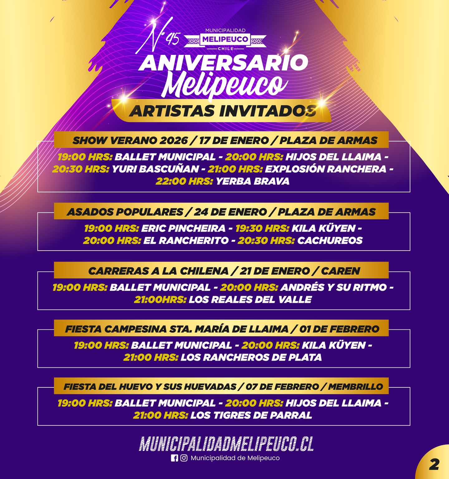 Aniversario 45° Melipeuco - Show Verano 2026 - 17 de enero