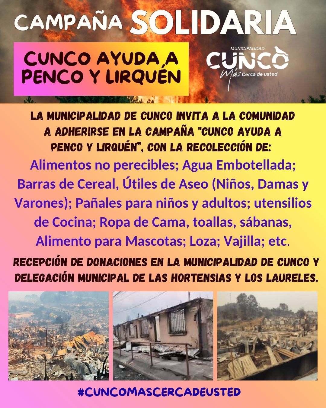 Cunco Ayuda a Penco y Lirquén: Campaña Solidaria