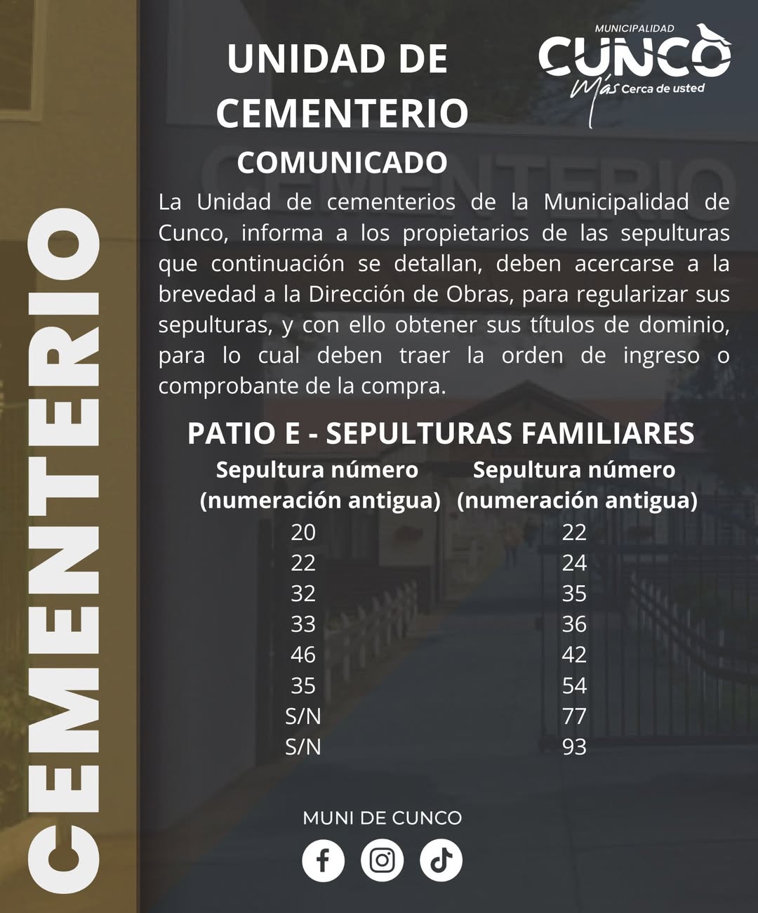 Regularización de Sepulturas en Cunco