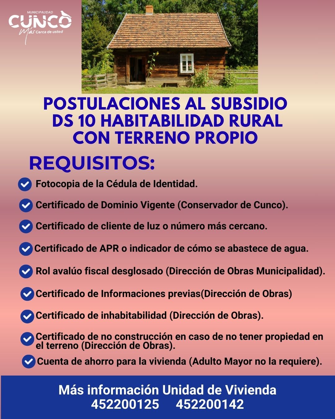 Postulaciones al Subsidio DS 10 Habitabilidad Rural