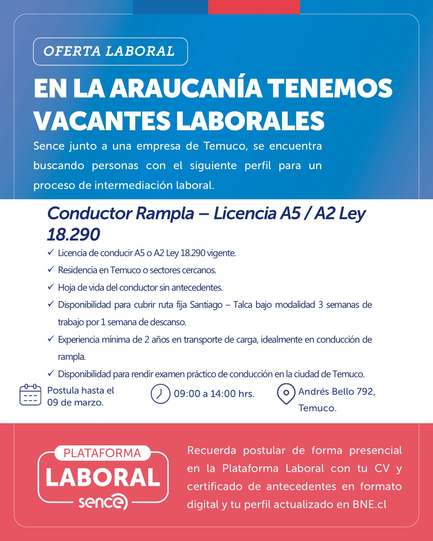 Conductor Rampla - SENCE Araucanía