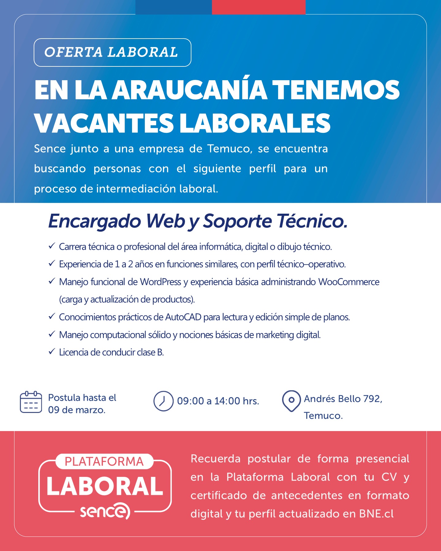 Encargado Web y Soporte Técnico - SENCE Araucanía