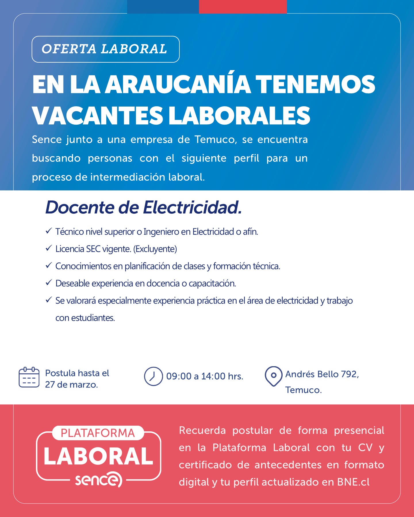 Docente de Electricidad - SENCE Araucanía