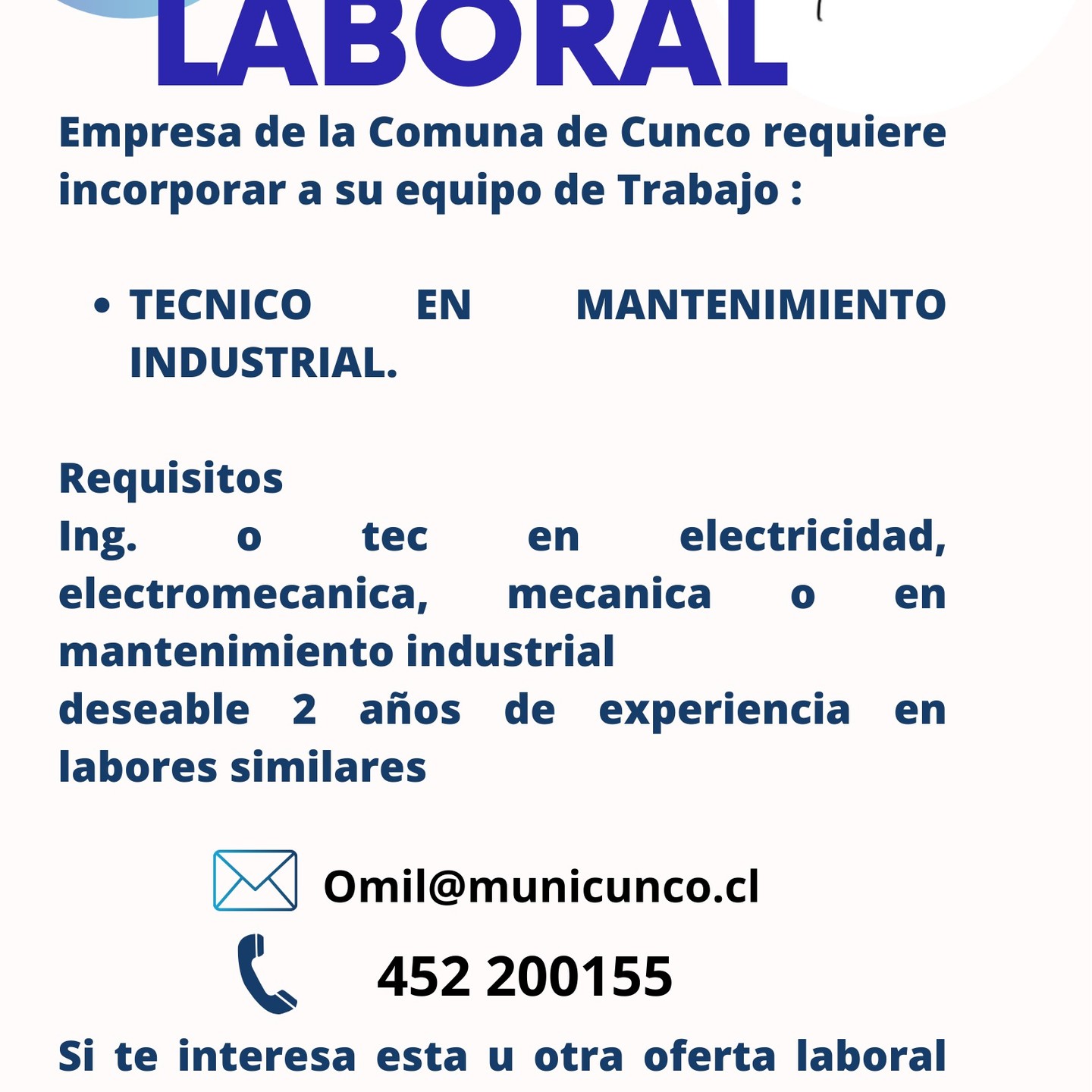 Técnico en Mantenimiento Industrial - OMIL Cunco