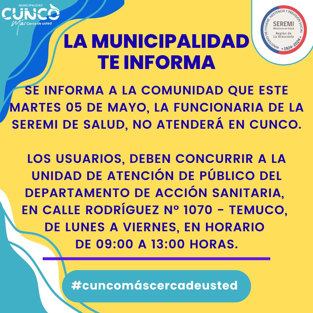 Atención de Seremi de Salud en Cunco - 5 de Mayo