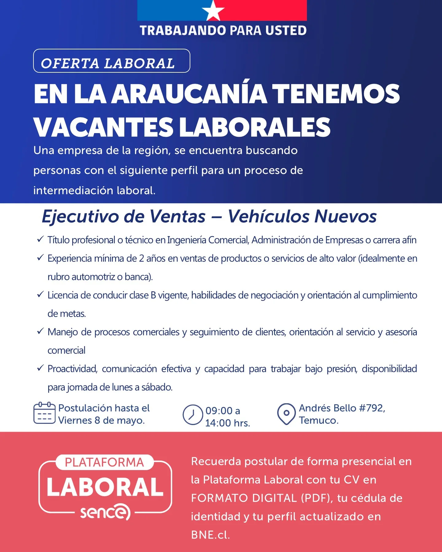 Ejecutivo de Ventas – Vehículos Nuevos - SENCE Araucanía