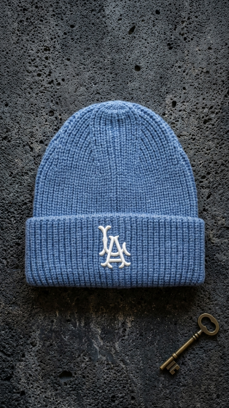 Gorro Beanie Azul Acero LA Bordado | Double AA Fitted Chile — Heritage Knit
