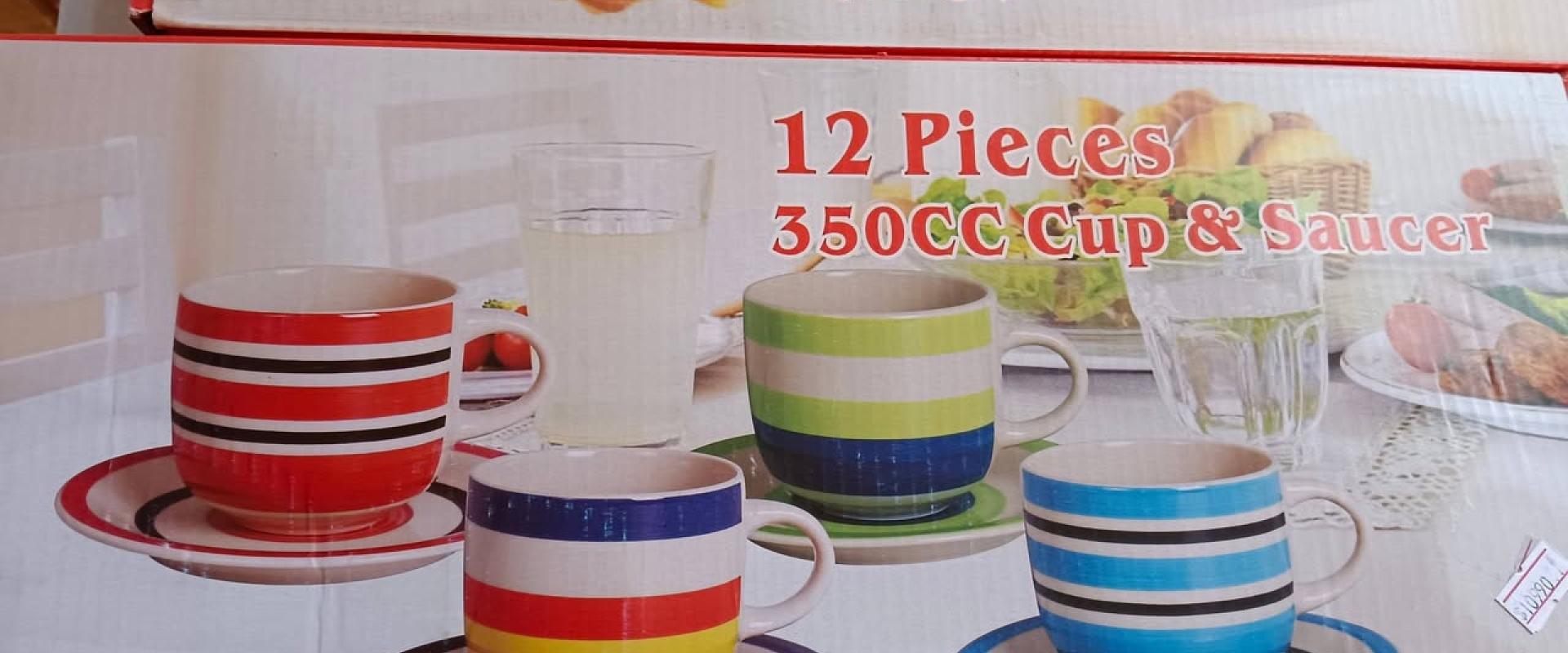 Set de 12 piezas de platos y tazas 350cc