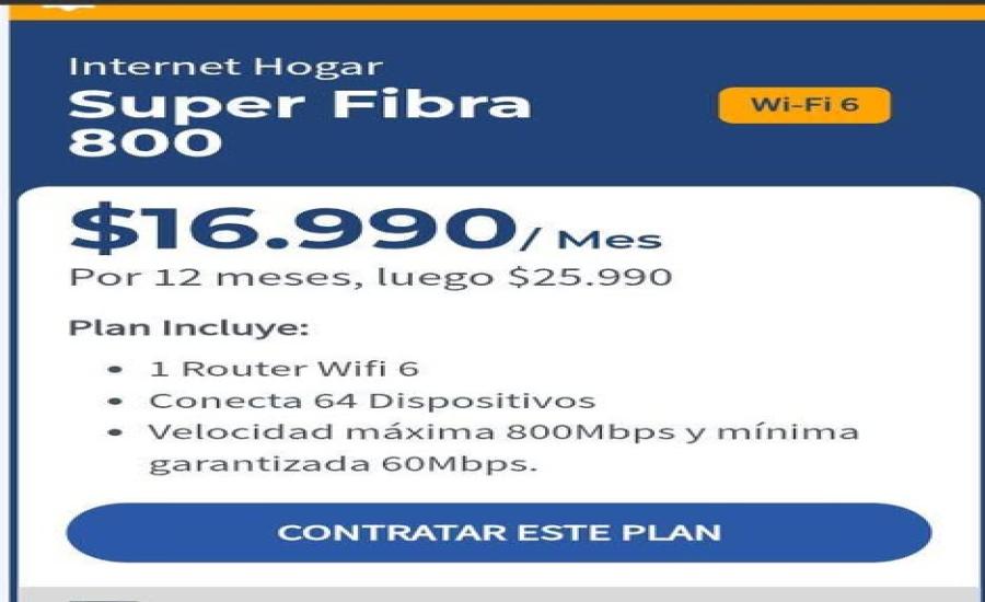 Plan Internet Super Fibra 800 Telsur