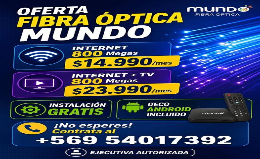 Planes Fibra Óptica Mundo 800 Megas